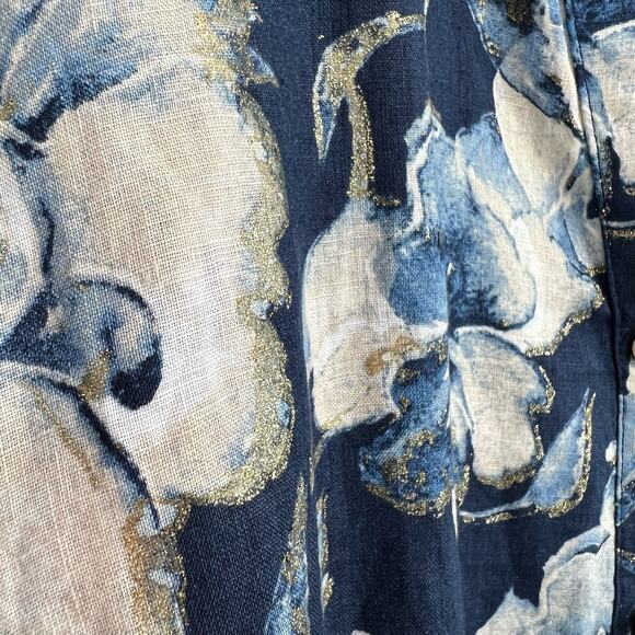 NEW NWT JM Collection SZ 16 100% LINEN Metallic Sparkly Blouse Shirt Top Blue - Picture 8 of 13